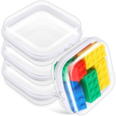 Imagem de Hoolerry 4 peças de estojo rígido transparente com zíper, sacos de maquiagem, bolsa de lápis de plástico, recipientes transparentes para cosméticos, lanches, blocos de construção, quebra-cabeças