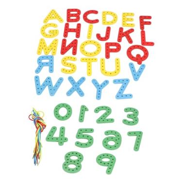 Imagem de TOPINCN Brinquedo de Alfabeto de Amarração, Número de Letras de Laço de Madeira, Jogo de Enfiar para Os Primeiros Anos, Conjunto de Quebra-cabeça de Letras de Tecelagem para Meninos e