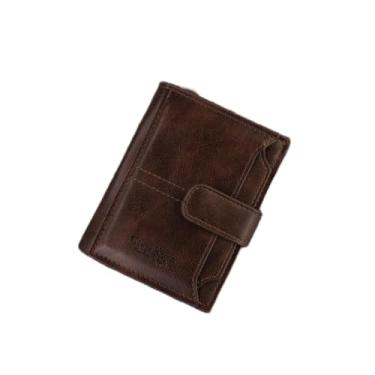 Imagem de Carteira masculina curta, vintage de grande capacidade, fina, dobrável com suporte para cartão transparente removível - 2 compartimentos para cartão, janela para identidade, bolso frontal com