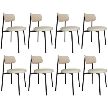 Imagem de Cadeira De Jantar Estofada Kit 8 Nyka M25 Linho Areia - Mpozenato