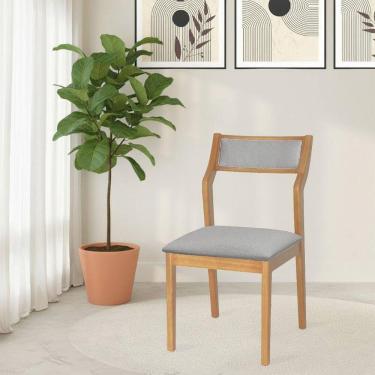 Imagem de Cadeira De Jantar Lagum Conforto Estofada Jequitibá Natural Linho Cinza