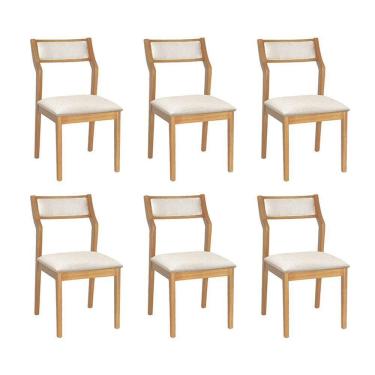 Imagem de Conjunto 6 Cadeiras De Jantar Lagum Conforto Estofada Jequitibá Natural Linho Bege
