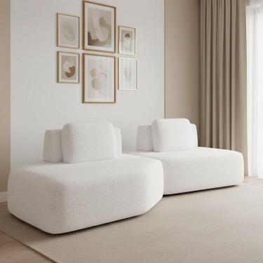 Imagem de Sofá 2 Lugares Orgânico Com Chaise E 1 Módulo Central Berlim Bouclê Off White K01 - D'rossi