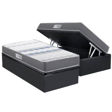 Imagem de Cama Box Baú Solteiro: Colchão Anatômico Herval D60 - Ag65 Timeless + Base Crc Suede Gray (88x188)