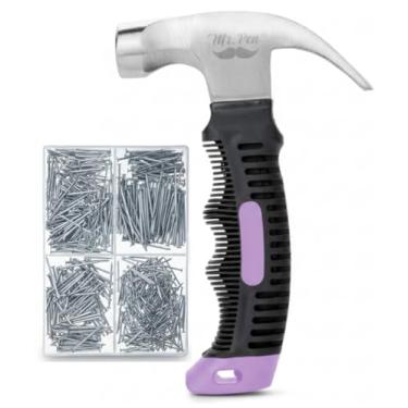 Imagem de Mr. Pen - Kit sortido de unhas e martelo pequeno de 227 g para pendurar fotos, martelo roxo, 600 peças de pregos pequenos para pendurar fotos