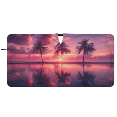 Imagem de Blueangle Beautiful Sunrise Palmeiras Para-brisa Para-brisa - 149.9 cm x 76.2 cm Dobrável Carro Frontal Para-sol Blocos Raios UV Viseira de Sol (605)