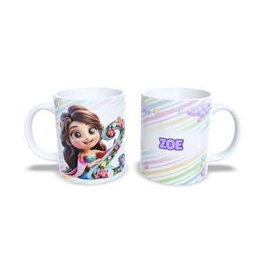 Imagem de caneca cerâmica 325 ml alfabeto princesas, todas as letras, nomes personalizados, Design Colorido com Flores (z)