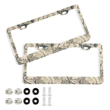 Imagem de SEHANY Molduras de placa de carro vintage rosa crânio, capas de alumínio à prova de ferrugem com furos elípticos e parafusos serve para veículos padrão dos EUA tamanho acessórios de carro para