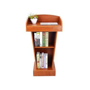 Imagem de Suporte de madeira de pódio para alto-falantes, suporte de pódio de palito de madeira, púlpito de igreja com área de armazenamento aberta de 2 camadas, palestras e pódios modernos para escolas