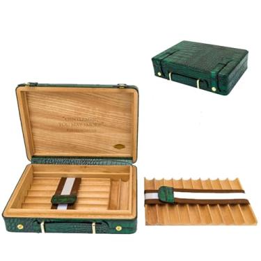 Imagem de Estojo de viagem para charutos, caixa de charutos portátil com forro de madeira de cedro, couro bovino, estampa de crocodilo vintage, comporta até 18 charutos A