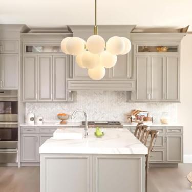 Imagem de Lustre moderno estilo meados do século XX com cúpula de vidro, modelo Sputnik, com 13 lâmpadas, em latão dourado, estilo vintage com efeito bolha, ideal para sala de jantar, cozinha, ilha e