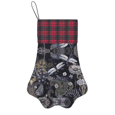 Imagem de SKKNT Meias de Natal com estampa cinza de libélulas, animais de estimação, decoração de Natal, cães, gatos, árvores, doces, presente, conveniente