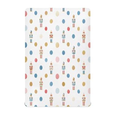 Imagem de Qilmy Lençóis de berço de Natal Quebra-Nozes, macio e respirável, de microfibra elástica, lençol com elástico para meninos e meninas, 132 x 71 cm, capa de colchão infantil portátil