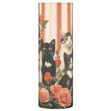 Imagem de JUZIHAI Vaso de flores para gatos dos namorados 9,9 cm x 30 cm Cilindro de plástico moderno para decoração de casa de centro de mesa de casamento