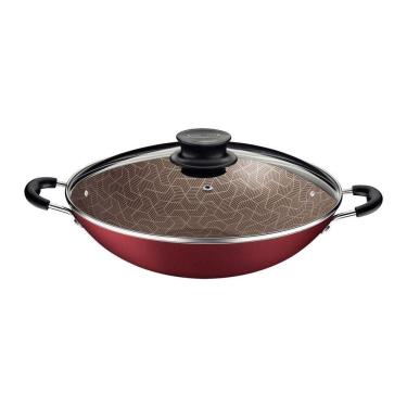 Imagem de Wok Tramontina Paris Antiaderente Vermelho Com Tampa De Vidro 32 Cm 4,4 L