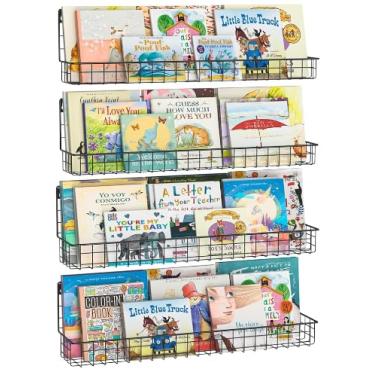 Imagem de BTSKY Estante de metal montada na parede, prateleira de exibição de livros pendurada para decoração de sala de escritório