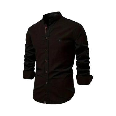Imagem de Camisa Masculina Casual de Algodão - Manga Comprida, Cor Sólida - AIOP