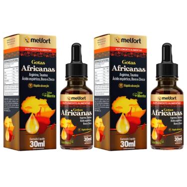 Imagem de Kit 2x Gotas Africanas Com Arginina Taurina Boro Zinco Em Gotas Rápida Absorção 30ml Melfort-Unissex