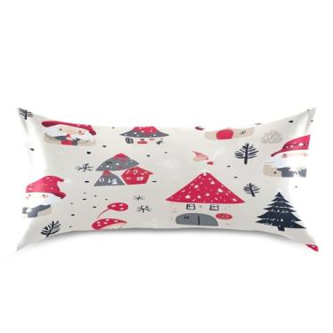 Imagem de Blueangle Linda fronha de cetim gnomo de Natal para cabelo e pele, fronha de seda, tamanho king (50,8 x 101,6 cm) - Capas de almofada de cetim refrescantes com fecho de envelope (220)