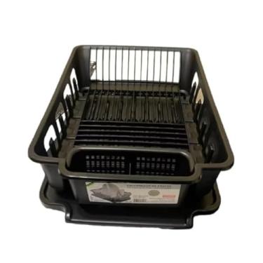 Imagem de Escorredor De Louça Cozinha Pratos e Talheres Plastico Com Base de (Preto)