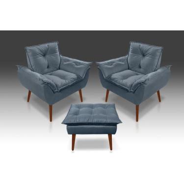 Imagem de Kit 02 Poltrona Opala 01 Puff Opala Suede Grafite Modena Decor - CASA 