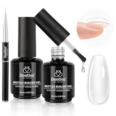 Imagem de Beetles Builder Kit de gel - Dew Glow 2 peças 14,5 g 8 em 1 extensão de unhas fortalecedor de unhas para unhas finas com pincel delineador DIY salão em casa para iniciantes, lâmpada UV e LED