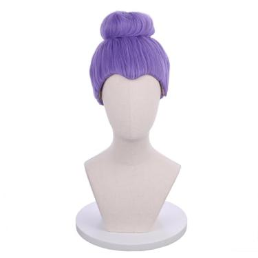Imagem de DUDUWIG Peruca infantil roxa clara curta com coque para crianças, meninas, peruca sintética, peruca de cabelo cosplay inclui touca de peruca