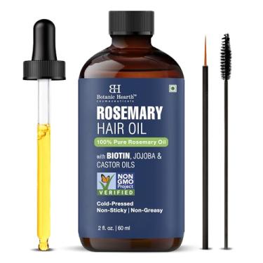 Imagem de Botanic Hearth Óleo de alecrim 100% puro para crescimento do cabelo | Infundido com biotina, jojoba e óleo de rícino | Óleo de cabelo repara cabelos secos danificados, fortalecedor, mais saudável