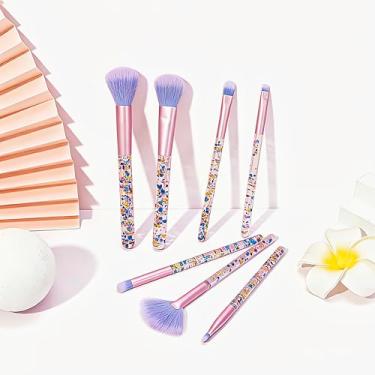 Imagem de Conjunto de 7 pincéis de maquiagem de unicórnio brilhante com alças líquidas com glitter, kit de pincéis cosméticos inclui pincéis de sombra de blush de base para crianças, adolescentes, meninas e