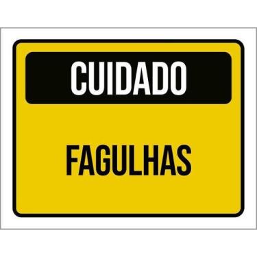 Imagem de Kit 5 Placa Acm Cuidado Fagulhas Amarela 18X23 - Sinalizo