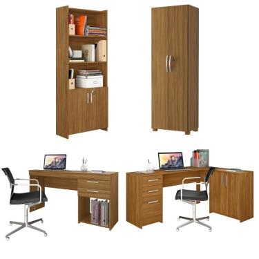 Imagem de Conjunto Para Escritório 2 Mesas 2 Armários Altos Freijó Notável Móveis Freijó