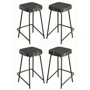 Imagem de Kit 04 Banquetas Médias Para Cozinha Vik Estofada Couríssimo Preto - Abmaza