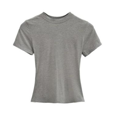 Imagem de Camiseta Casual Feminina Slim Fit De Manga Curta, Tendência De Moda, T