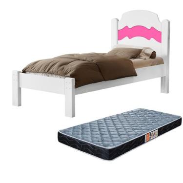 Imagem de Cama De Solteiro Para Quarto MDF Clássica Iris Tradicional Com Colchão