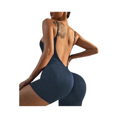 Imagem de Macacão De Yoga Feminino Em Cor Sólida Com Costas Cruzadas, Roupas De 
