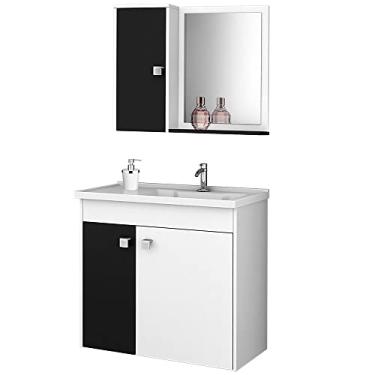 Imagem de Gabinete Para Banheiro com Cuba e Espelho Munique B02 Branco Preto - Lyam Decor