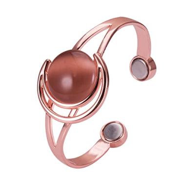 Imagem de Pulseira magnética cobre ajustável energia marrom pedra azul cobre puro terapia magnética pulseiras artrite lua e sol joias padrão (marrom)