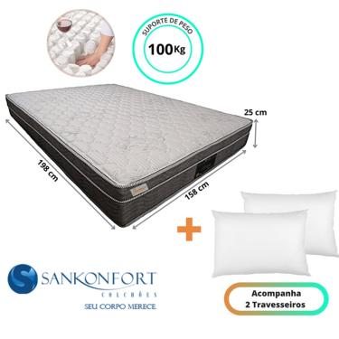 Imagem de Colchão Sankonfort Riviera Queen Size 158x198x25 + 2 Travesseiros Fibra