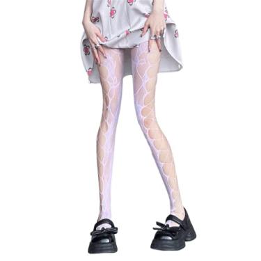 Imagem de Meia-calça feminina Y2K transparente arrastão renda meia-calça sexy gótica oca rosa estética cosplay fada grunge kawaii bonito, Roxo claro, Tamanho Único