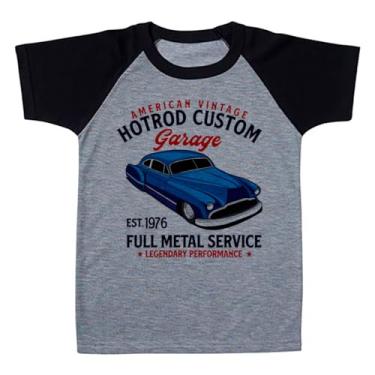 Imagem de Camiseta Raglan Infantil Cinza Carro Retro Vintage Hotrod Azul 1976 (BR, Numérico, 2, Regular, Polialgodão)