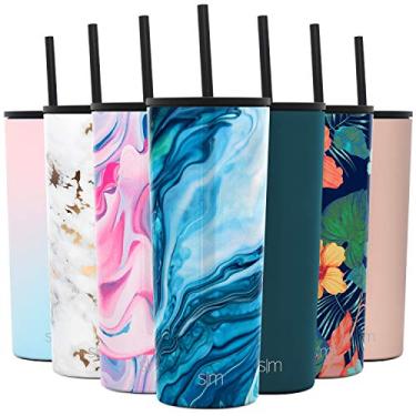 Imagem de Simple Modern Copo isolado com tampa e canudo | Copo de café gelado reutilizável garrafa de água de aço inoxidável caneca de viagem | Presentes de Dia dos Namorados para ele e ela | Coleção Clássica | 700 ml | Ocean Geode