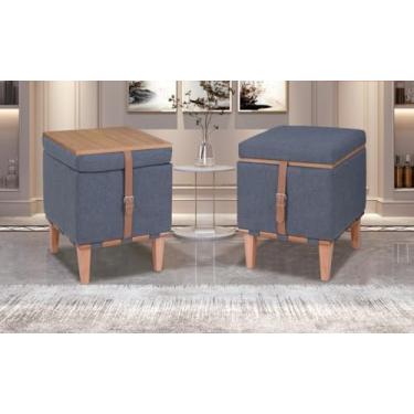 Imagem de Puff Quadrado flex baú Linho Chumbo Madeira maciça Assento mesa de centro