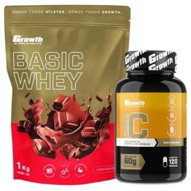 Imagem de Whey Basic 1Kg Chocolate + Vitamina C 120 Caps Growth - Growth Supplem