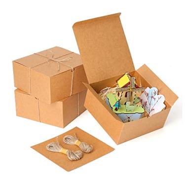 Imagem de Dekun Pacote com 3 caixas de presente marrons premium, 20 x 20 x 10 cm, fácil de montar, caixas kraft recicláveis para , caixas de cupcake com tampas para embalagem de presentes