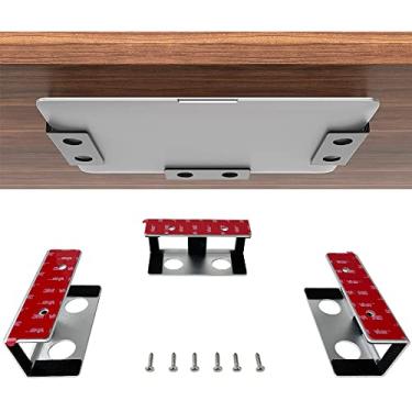 Imagem de IFCASE Suporte para laptop embaixo da mesa com adesivo e parafuso, suporte de prateleira sob a mesa de alumínio rígido para laptop, Mac Mini, MacBook, teclado com silicone antiarranhões (prata)