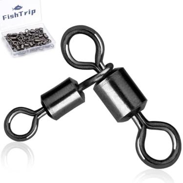 Imagem de FishTrip Equipamento de pesca giratório de 3 vias - 50 peças preto T-Turn Three Way Swivels Heavy Duty Água salgada para equipamentos de peixe-gato (12 * 14#)