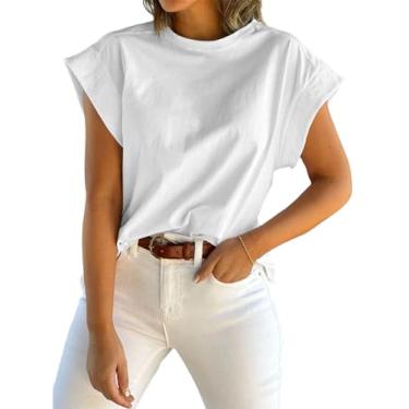 Imagem de Tankaneo Camiseta regata feminina de verão com manga cavada, gola redonda, lisa, casual, ajuste solto, Branco, XXG