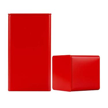 Imagem de Tianhui Lata quadrada colorida, caixa de aço vazia, recipiente de armazenamento para petiscos, presentes, lembrancinhas, chá solto, café e artesanato, mini kit de armazenamento portátil (vermelho, 1-pequeno, 1-grande)