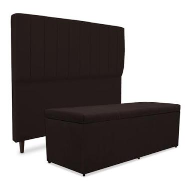 Imagem de Kit quarto mavi cabeceira + recamier suede marrom 100cm - SRJ IMÓVEIS