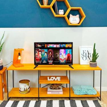 Imagem de Rack de TV Industrial de Ferro e Madeira  1,50m Carvalho e Preto - Art